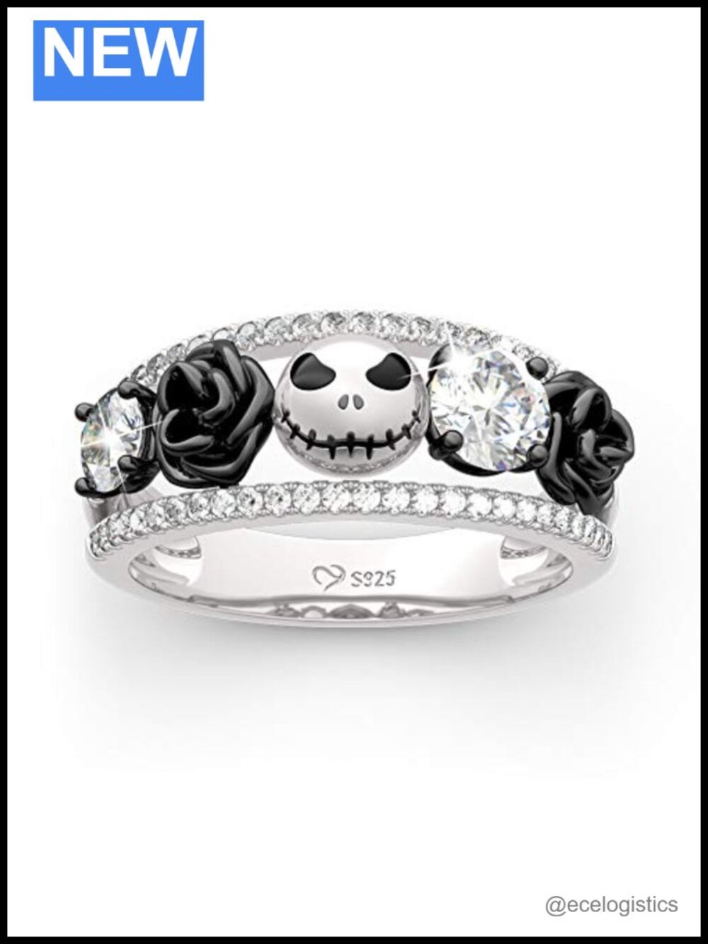Jeulia 925 Sterling Silver Skull Rose Flower Eternity Band Ring 1.76 ct